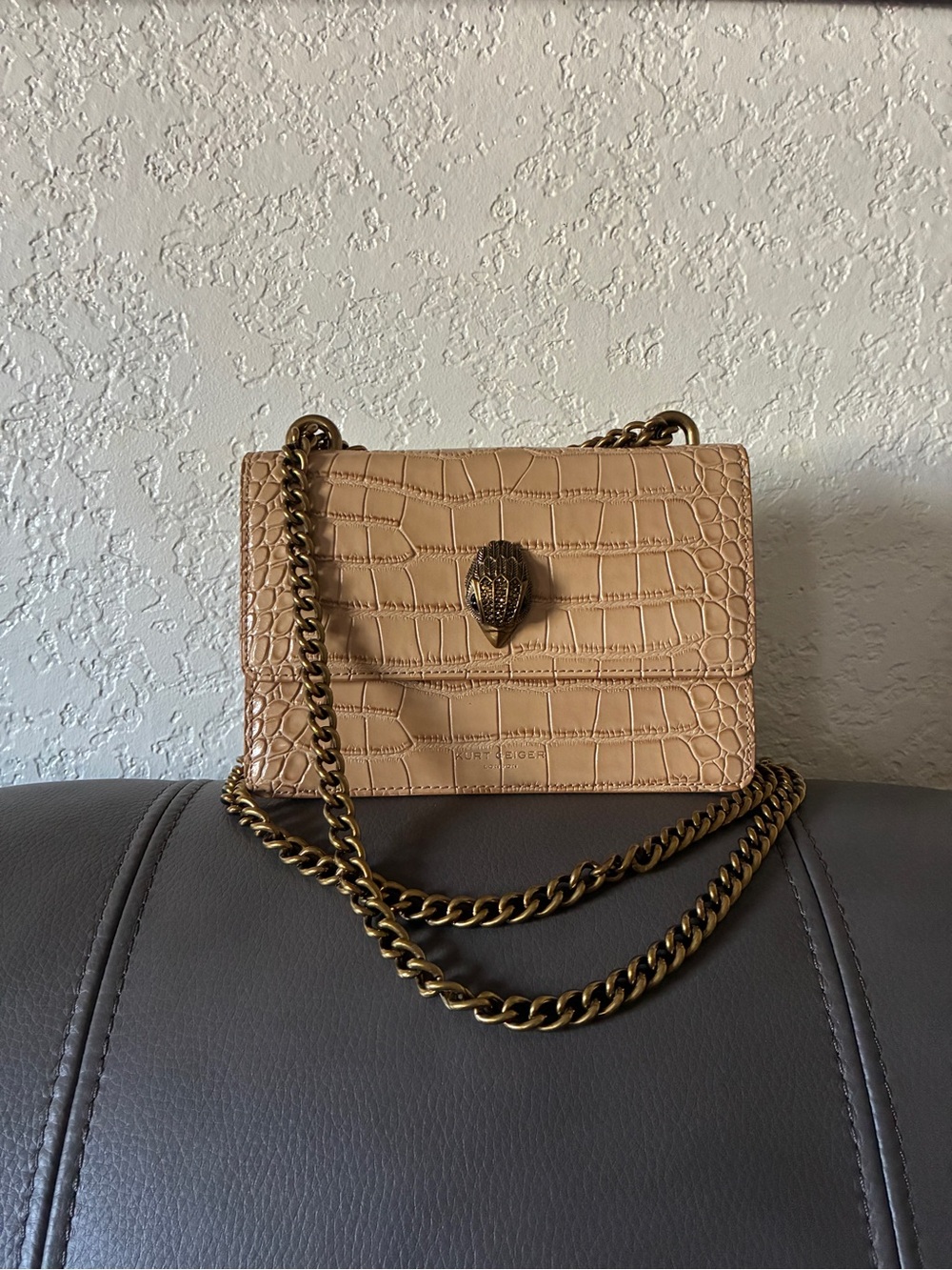 Kurt Geiger Nude Alligator Skin Shoulder Bag